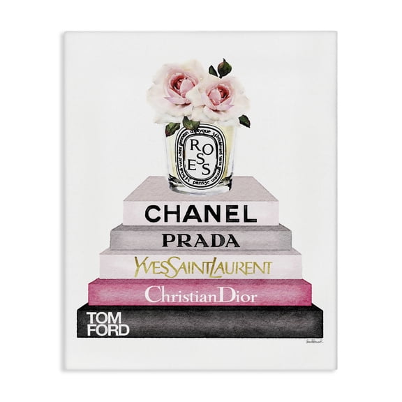 Stupell Industries Contemporary Book Stack Fashion Candle Pink Rose Canvas Art, 24 x 30, by Amanda Greenwood