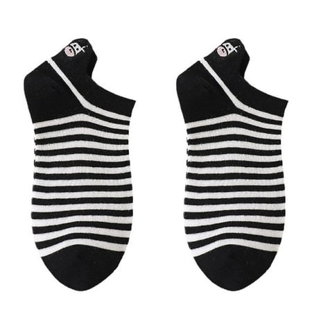 

Women Summer Low Cut Short Boat Socks Harajuku Cartoon Milk Cow Pattern Striped Printed Animal Embroidery Heel Tab Invisible Anklet Hosiery