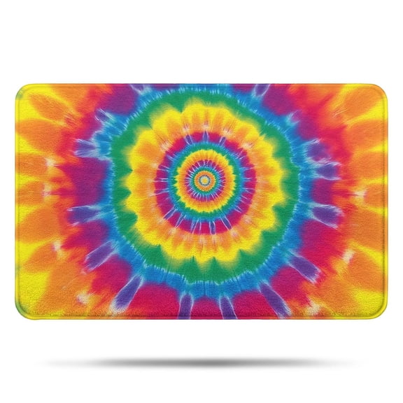 Yellow Tie Dye Spiral Pattern Bathroom Rugs Mat,Non Slip Microfiber Bathroom Rug,Rubber Backing,Soft Bathroom Mats for Bathroom Floor,Tub and Shower,17x27in(43x68cm)