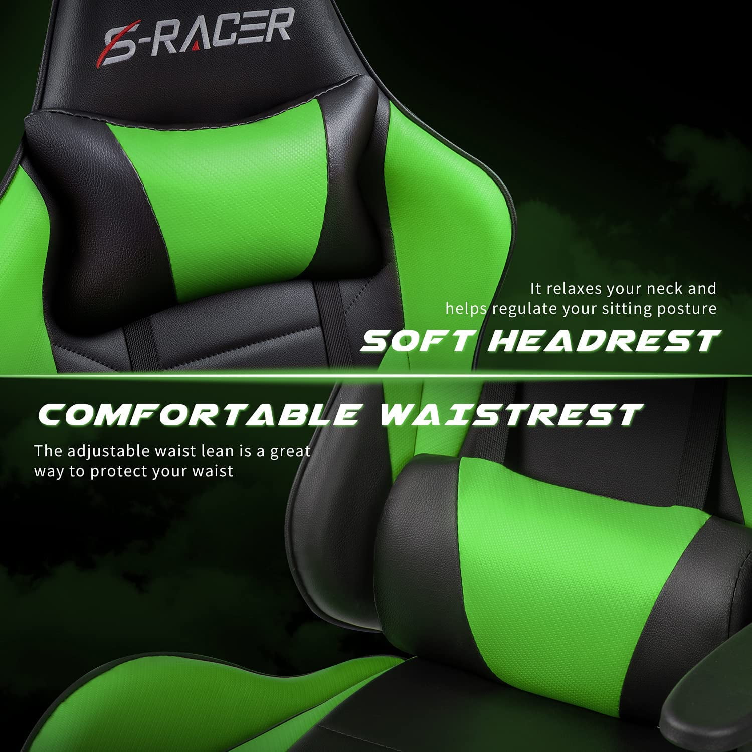 Lacoo High Back Gaming Chair Ergonomic Gaming Computer Chair,Green