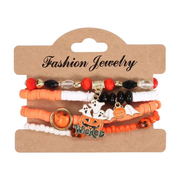 WEGFTDUOP Halloween Bracelets Sets Gothic Layered Beaded Bracelets Pack Spooky Ghost Araneid Pumpkin Stackable Strench Bracelet For Accessories Jewelry Gifts