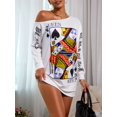 thumbnail image 2 of Look Stylish & Feel Comfortable  Slant Shoulder Queen Poker Print Dress for Women‘s Fall & Spring Wardrobe, 2 of 4