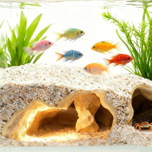Aquarium Cave Tunnel 3D Printed - Fish Tank Decoration Natural Fish Hideout for Pleco, Shrimp & Corydoras | Sinking Base & Viewing Ports | Substrate-Friendly Decor