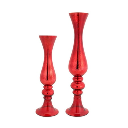 UPC 257554247058 product image for Set of 2 Elegant Red Mercury Glass Style Christmas Finial Flower Vases 19.5