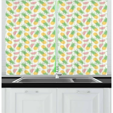 Ambesonne Summer Kitchen Curtains, Watermelon and Dots, 55"x39", Apple Green Yellow
