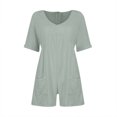 thumbnail image 3 of VIWORLD Women's Solid Color Casual Short Sleeve Romper, V-Neck Summer Jumpsuit with Pockets Light Blue，2XL, 3 of 17