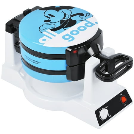 Disney Mickey Mouse and Minnie Mouse Double Flip Waffle Maker; Makes Six (6) Waffles: 3-Mickey and 3-Minnie; White and Blue; Model: MIC-64