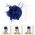 thumbnail image 6 of OUNONA Tea Party Fascinators Women 1Pcs Headdress with Veil Mesh Headband for Masquerade Dark Blue Polyester, 6 of 8