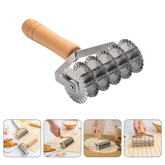 Soimiss Stainless Steel Dough Cutter with Wood Handle for Precise Lattice Pasta Cutting Kitchen Tool