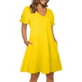 thumbnail image 5 of QLEICOM Women's 2023 Summer Casual Beach Dresses V Neck Short Sleeve Party Club Mini T Shirt Dress Sun Dress Yellow S, US Size: 4, 5 of 6