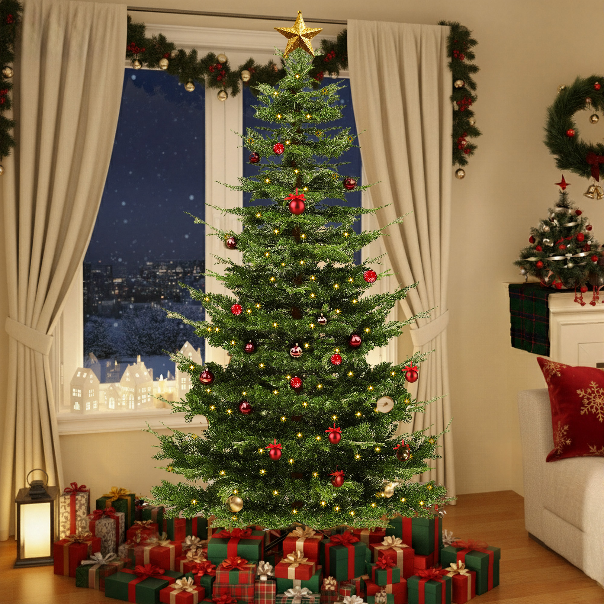 DEXTRUS 6.5 ft Pre-Lit Artificial Christmas Tree with Crystal Decor, PE ...