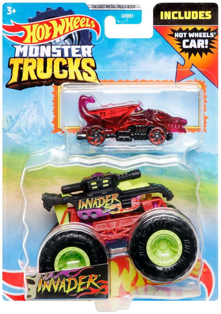 Hot Wheels Monster Trucks Invader Monster Truck with Dragon Blaster Car ...