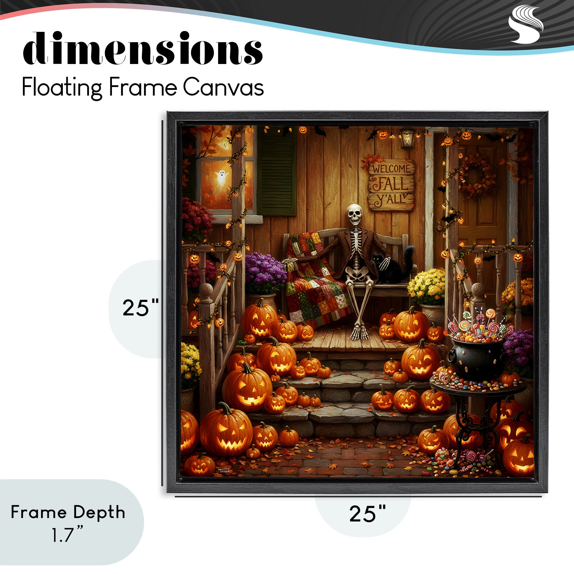 Stupell Industries Welcome To Fall Skeleton Porch Black Framed Floater Canvas Wall Art, design by Tabz Jones