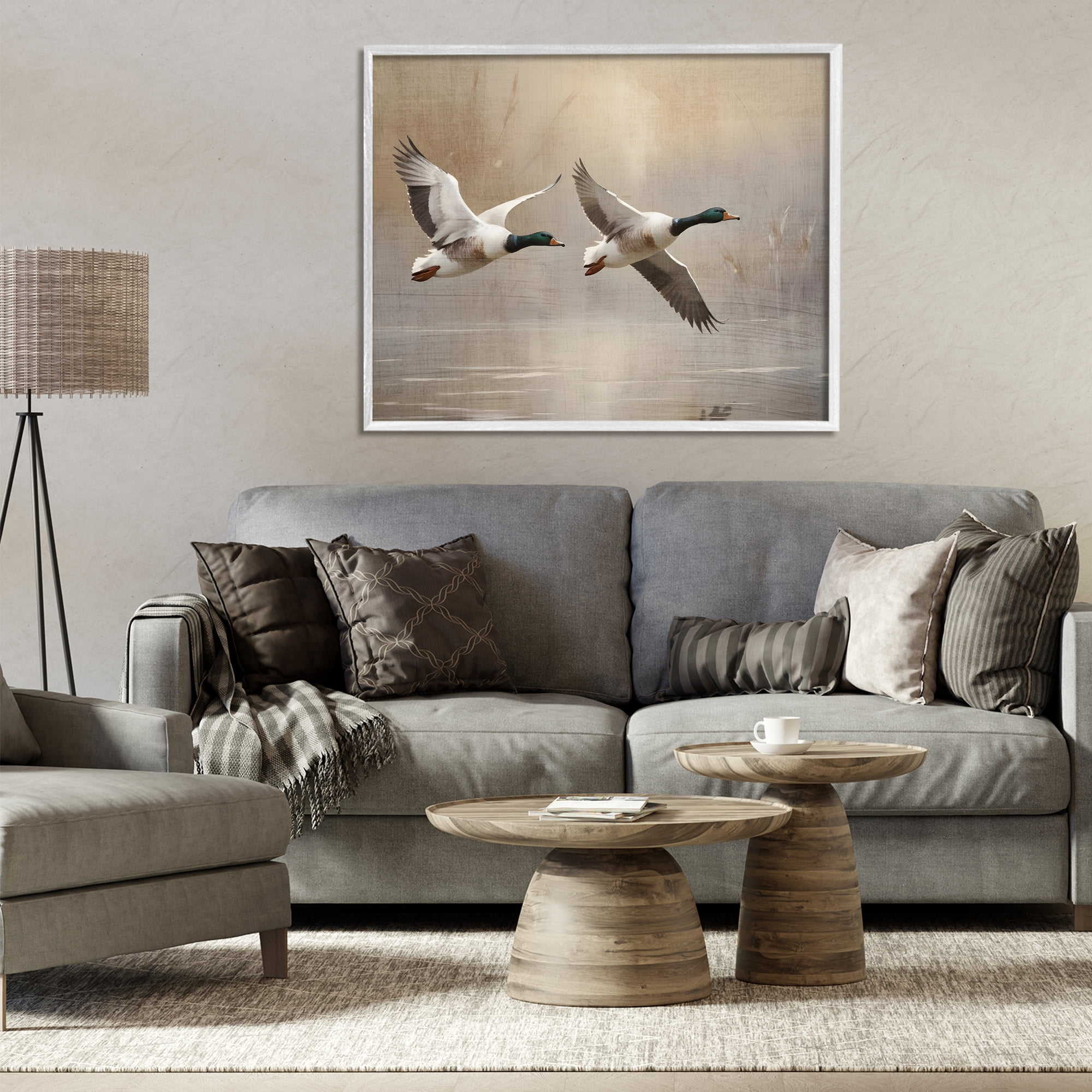 Stupell Industries Mallard Ducks over Pond White Framed Giclee Art, design by Susan Arnot