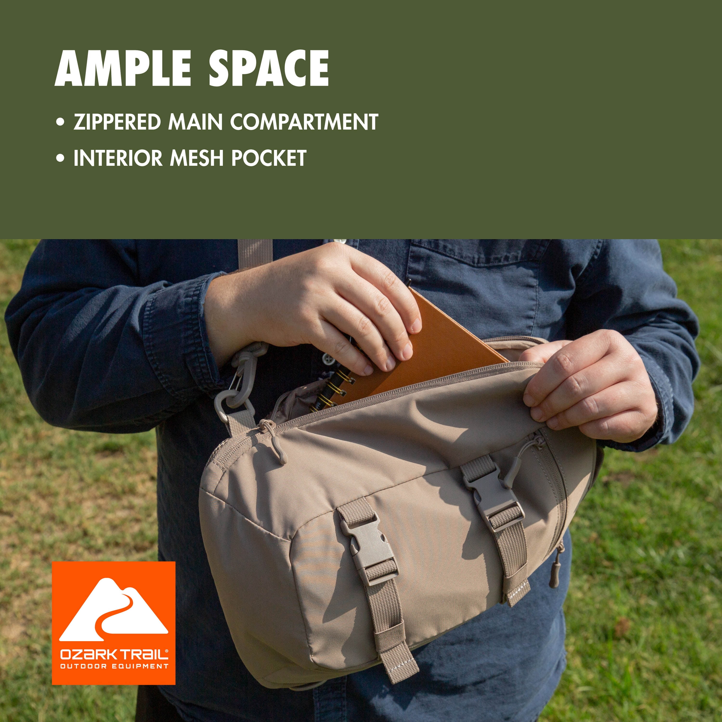 Ozark Trail Sling Pack, Taupe, Polyester, 9 L Messenger Bag, Adult, Unisex