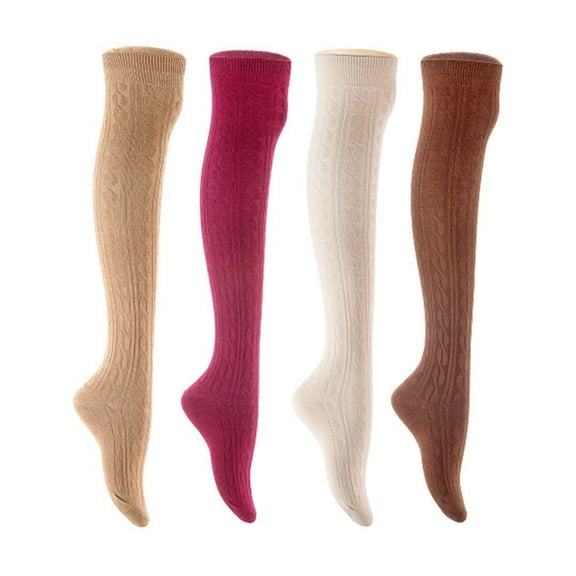 Lian LifeStyle Women's 4 Pair Adorable Comfortable Soft Thigh High Over Knee High Cotton Socks Size 6-9 L1024 Beige,Wine,Cream,Coffee
