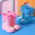 thumbnail image 2 of Botas de lluvia para niños con forro polar antideslizante para niños y niñas, bonitos zapatos impermeables sin cordones con dibujos animados para todas las estaciones, 2 of 5