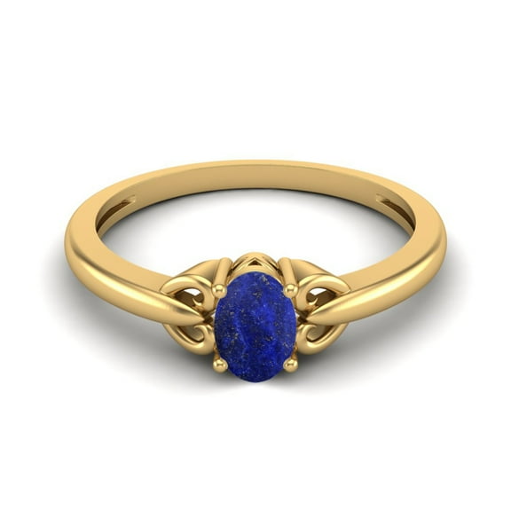 925 Sterling Silver Gold Vermeil 6X4mm Oval Lapis Solitaire Women Valentines Day Gifts Ring