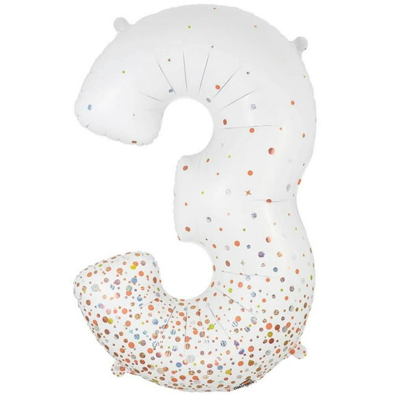 34 inch Number 3 - Oaktree - Sparkling Fizz Holographic White Foil Mylar Balloon - Party Supplies Decorations