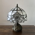 thumbnail image 5 of Tiffany Table Lamp White Baroque Style Lavender Stained Glass LED Bulb Included Dragonfly Base for Living Room Bedroom Bedside 10"W*10"D*14"H, 5 of 7