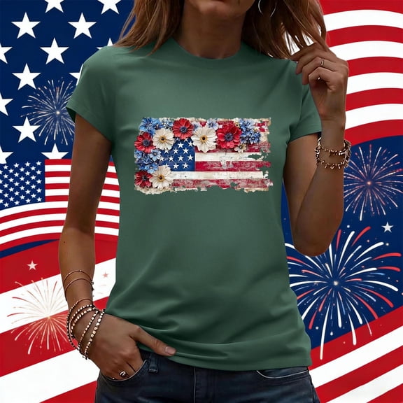 JOANKDMI 4th of July Womens Shirts Memorial Day American Flag Patriotic Crewneck Short Sleeve Tops Independence Day Summer Fashion T Shirts