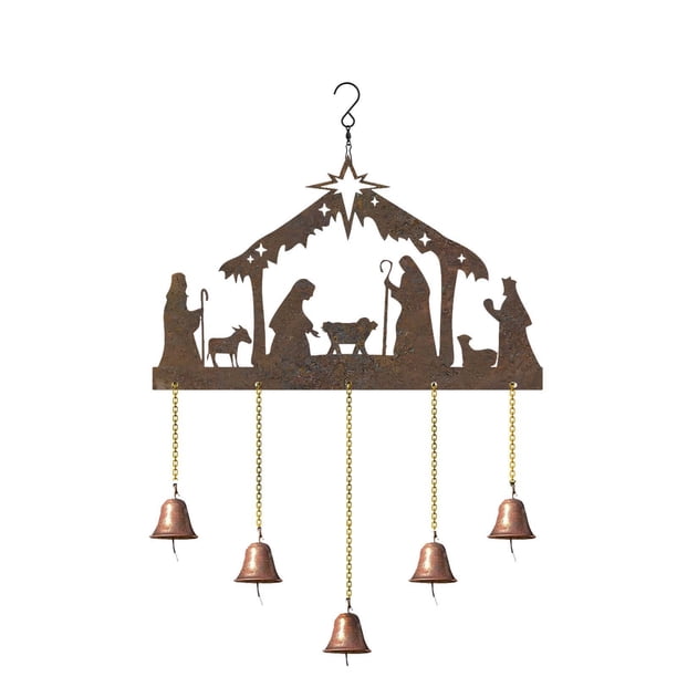 Decoraciones Colgantes De Jardín Campana de viento plana de 30 x 50 cm para belén, decoración colgante, estructura de hierro para interior y exterior, jardín, estilo art déco, pieza única. Rkxzt