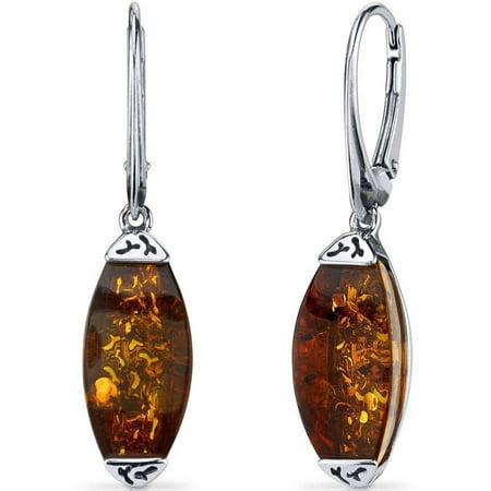 Oravo Gallery Baltic Amber Rhodium over Sterling Silver Drop Earrings
