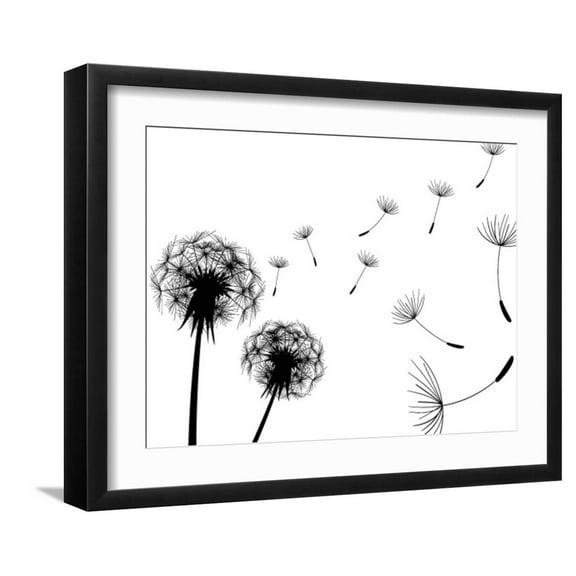 Art.com Blow Dandelions On White Background Art Print by Sergey Kolesov, Black Frame Wall Art, 21" x 17"