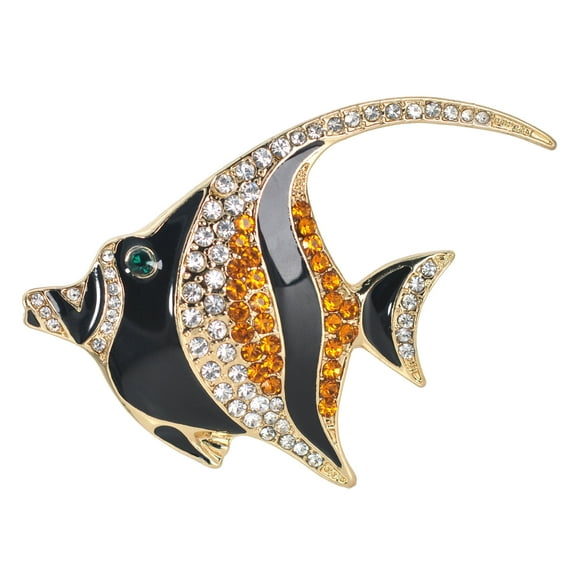 Golden Tone Topaz Crystal Rhinestones Enamel Sea Animal Tropical Ocean Fish Pin Brooch
