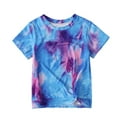 thumbnail image 2 of Herrnalise Summer Girls Short-sleeved Color Tie-dye Pattern Round Neck T-shirt Tops For Kid, 2 of 9