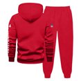 thumbnail image 4 of USA UNITED STATES Men's Big and Tall 2-Piece Set, Solid Color Printed Sweatshirt and Pants, Casual Lounge Wear For Winter Relaxing and Home,Red,3XL, 4 of 6
