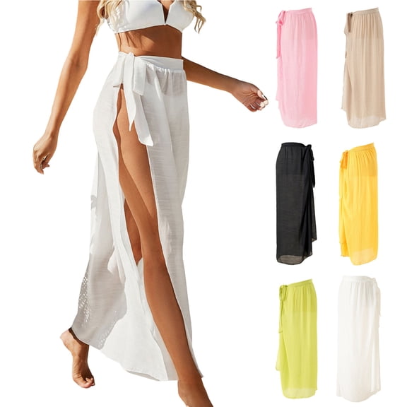 Women's Beach Sarong Tie Wrap Skirt High Split Bathing Suit Cover Up Long Skirt for Vacation