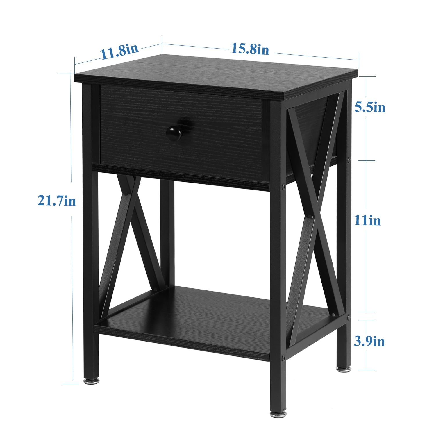 VECELO Nightstands Set of 2, Industrial End Table with 1-Drawer & Storage Shelf, Small Bedside Table Organizer for Small Space, Side Table for Bedroom Living Room, Black