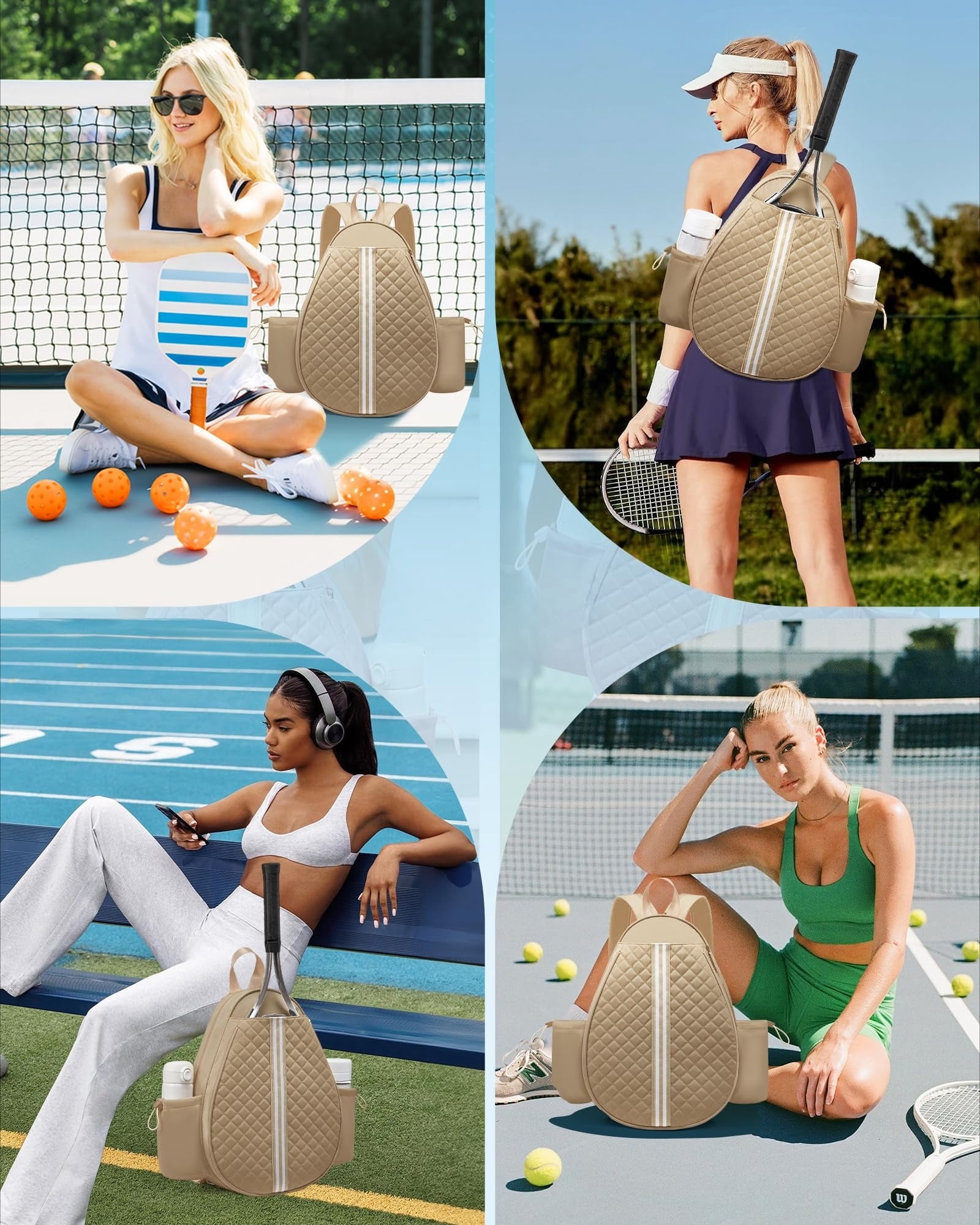 Omlopp Tennis Bag, Quilted Tennis Sling Crossbody Backpack, Water Resistant Tennis Racket Bags for Women Men, Suitable for Pickleball Tennis Badminton