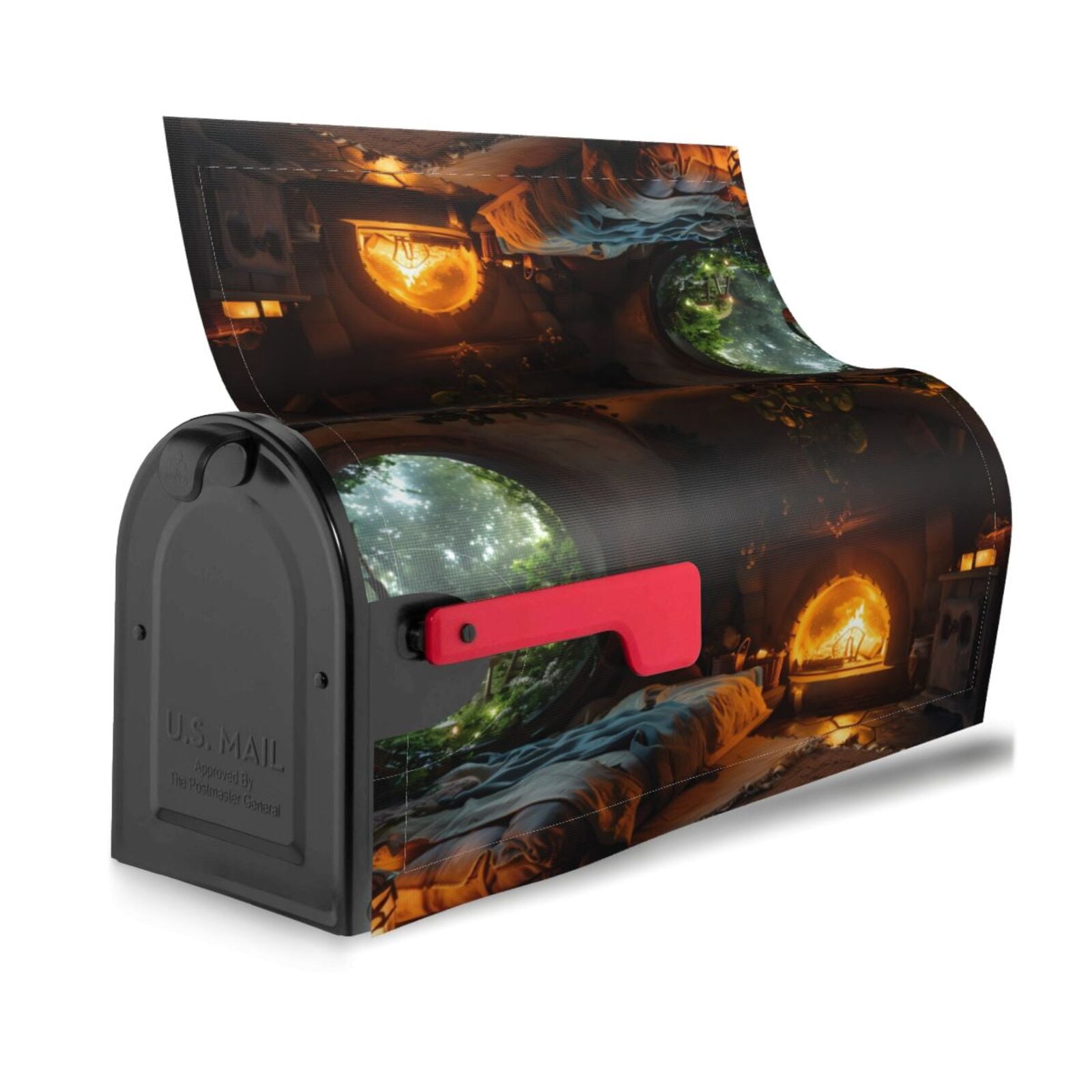 Logiee Cozy Tree Hole Cabin Print Post Letter Box Wrap Decor, Mailbox Cover Suitable for Standard Mailbox and Large Size Mailbox,Outdoor Yard Decoration-21x18 in
