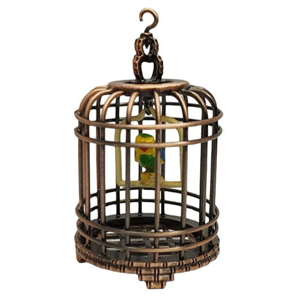 Jaula de Pájaros de Simulación, Jaula de Pájaros de en Miniatura con Pájaro, Colgante para 1:12, Sala de Estar, Bronce Sunnimix Jaula de pájaros en miniatura