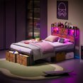 thumbnail image 4 of Fairy Twin Bed Frame with Bookcase Headboard, LED Light Strip & Charging Station, Platform Bed with 2 Storage Drawers, Rustic Brown, 4 of 8