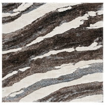 SAFAVIEH Hi-Lo Almira Abstract Shag Area Rug, Brown/Beige Blue, 6'7" x 6'7" Square