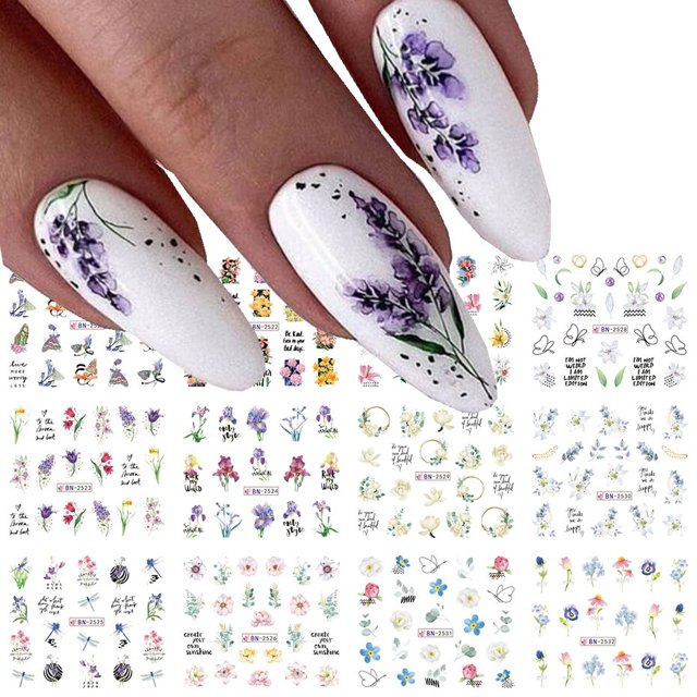 Pegatinas de hojas de otoño para decoración de uñas, 12 piezas, deslizador de agua de animales de hoja de arce de dibujos animados, calcomanías abstractas para uñas, decoración de flores de otoño, man