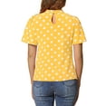thumbnail image 3 of INSPIRAR CHIC Blusa de Mujer con Lunares, Cuello Alto, Pliegues, Espalda con Abertura, Mangas Cortas con Volantes, Talla XS, Amarillo, 3 of 6