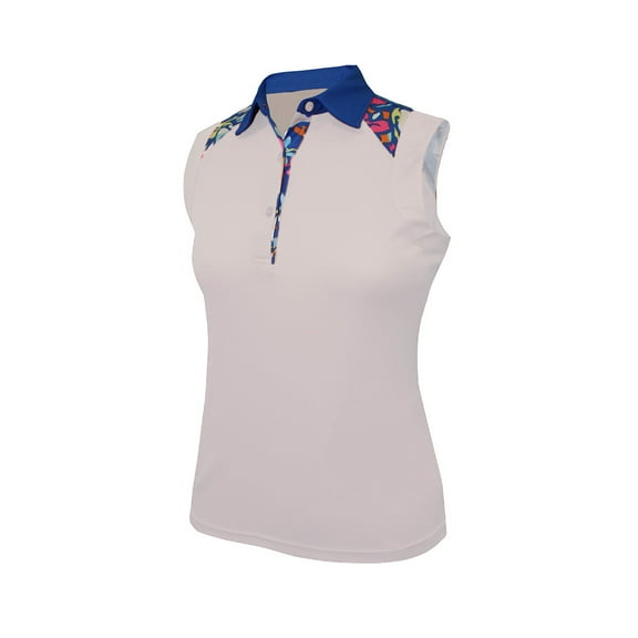Monterey Club Women's Tessa Lillies Print Contrast Sleeveless Golf Polo Shirt #2673