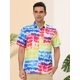 thumbnail image 2 of Camisa hawaiana Lars Amadeus a rayas manga corta con botones diseño tie-dye Amarillo azul T S, 2 of 6
