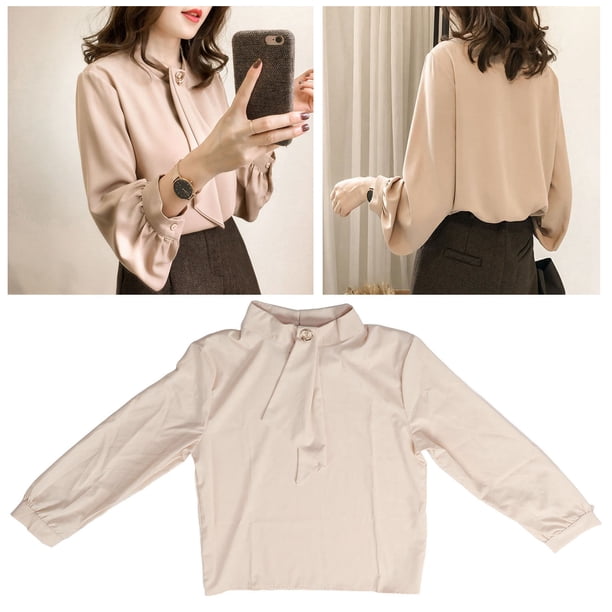 Blusas De Gasa Para Mujer, Camisa De Gasa Con Mangas Abullonadas, Color Albaricoque Para Oficina