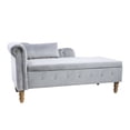 thumbnail image 4 of Grey velvet chaise lounge with button tufted design and pillow for a cozy reading corner at home, 4 of 6