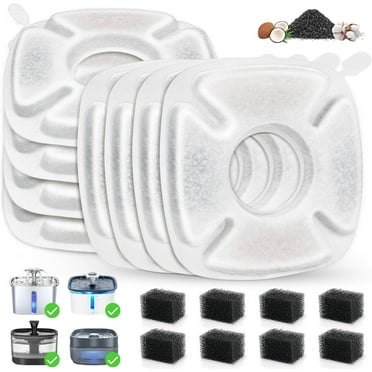 16 Pack Cat Water Fountain Replacement Filters for Ophanie , 8 Pcs Cats Fountain Filters & 8 Pcs Pre-Filter Sponges for 95oz/2.8L 135oz/4L 67oz/2L Automatic Pet Dog Fountain Water Dispenser Filter
