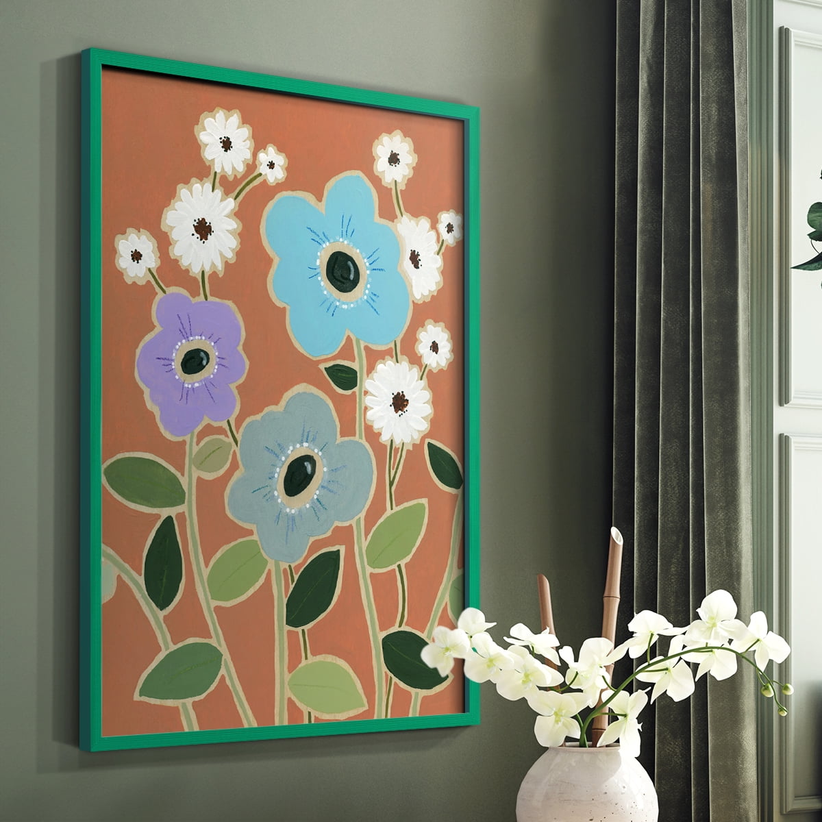 Woodblock Floral IV Framed Print - Solid Wood in Single Picture Frame Solid Wood 2 Framed Print
