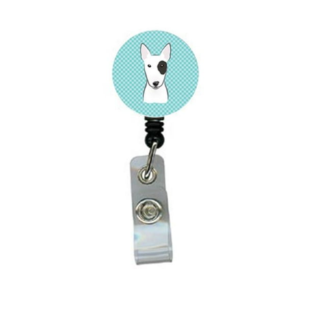 Rouleau de Badge Rétractable Damier Bleu Bull Terrier