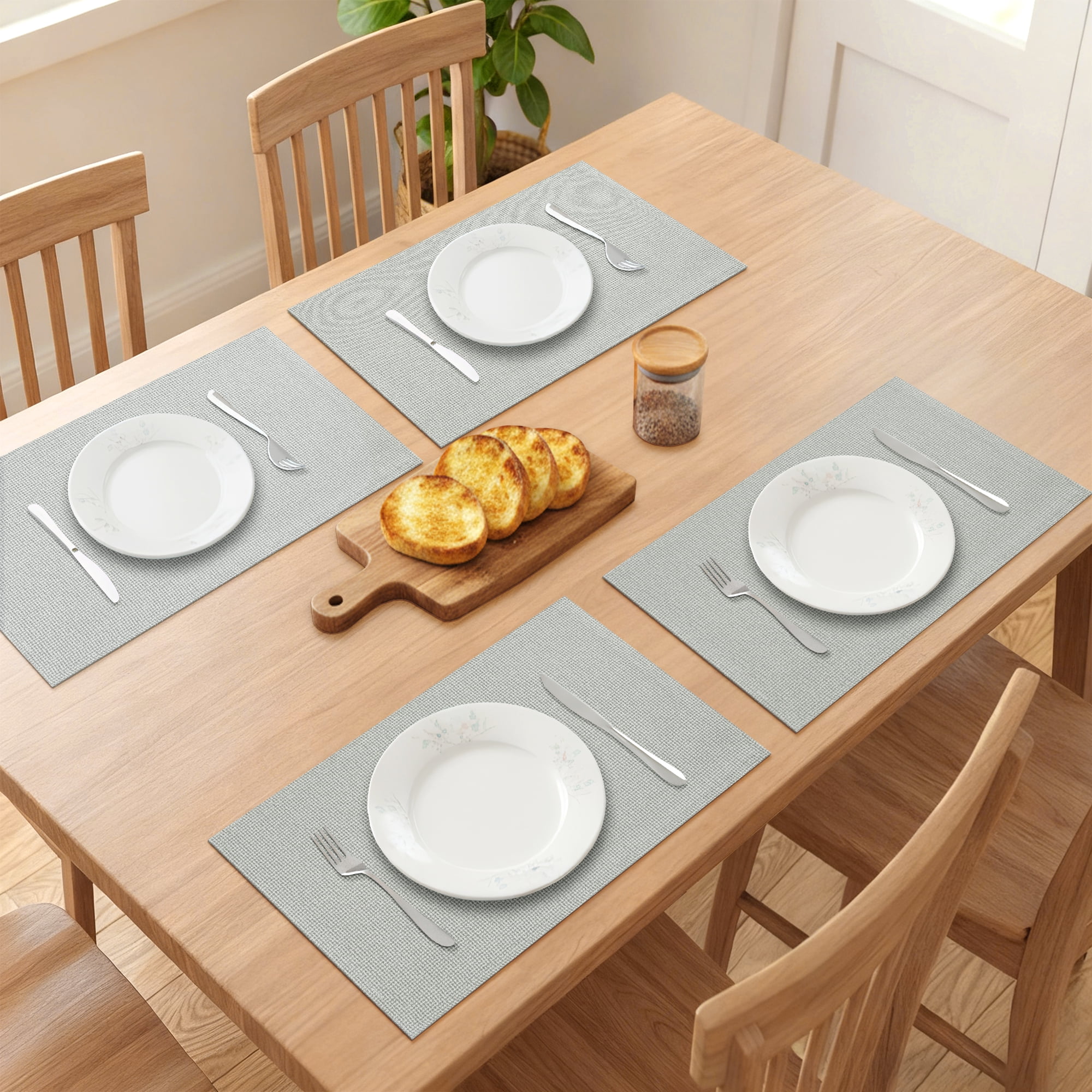 Unique Bargains Cotton and Linen 4Pcs Rustic Table Mats Light Gray 18.1x11.8inch