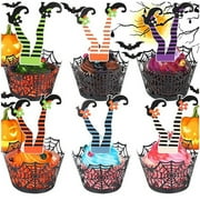 COUTEXYI 12 PCS Halloween Cupcake Topper, Funny Witch Legs Cake Toppers Dessert Decoration Party Favor