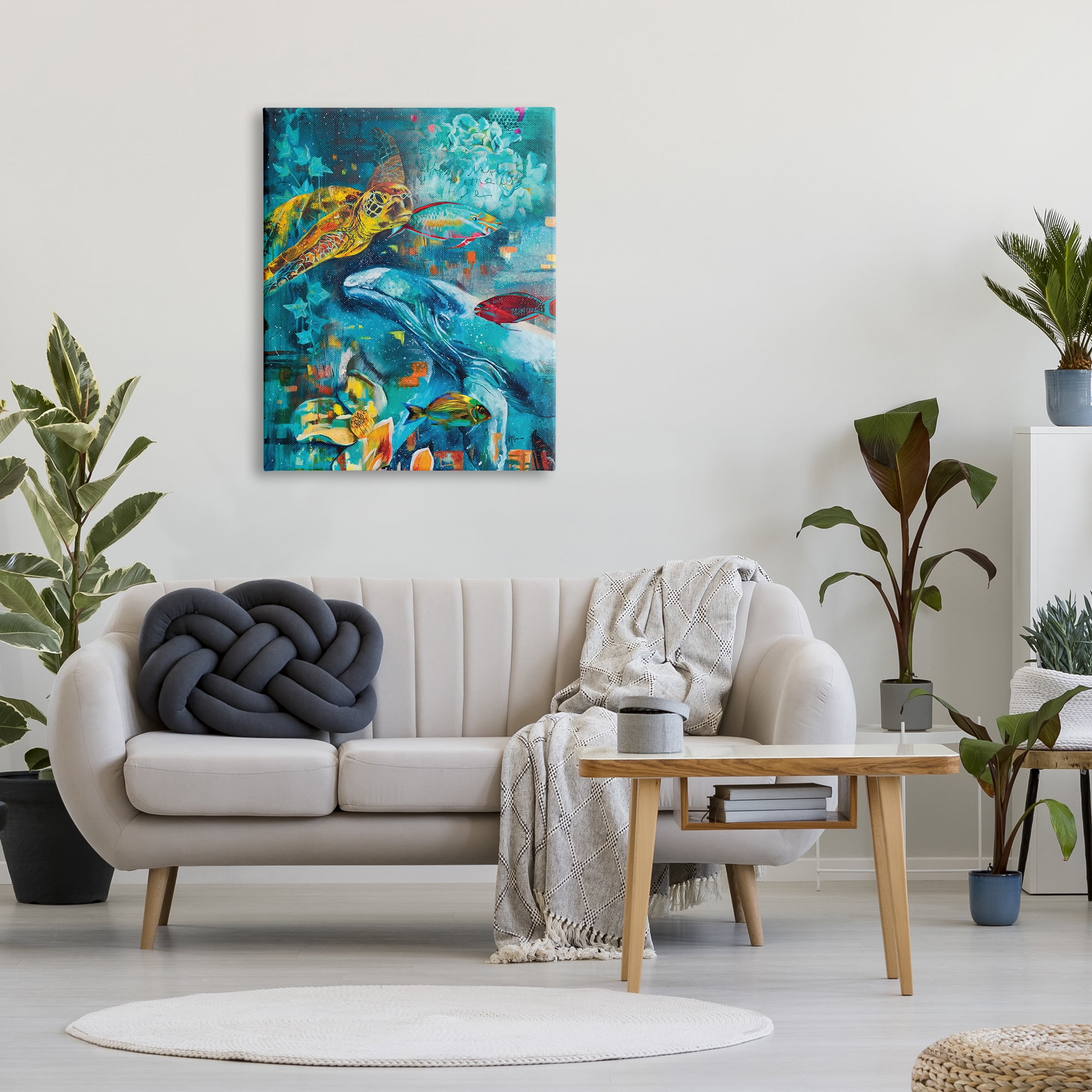 Stupell Industries Abstract Underwater Creatures Animals & Insects Painting Gallery Wrapped Canvas Art Print Wall Art, 30 x 40